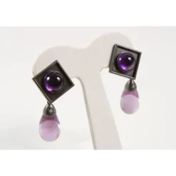Amethyst Ohrclipsgeh&auml;nge Wei&szlig;gold 750 geschw&auml;rzt - Privatbesitz