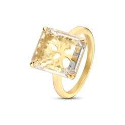 Bergkristall Ring "Lebensbaum" Silber 925 vergoldet
