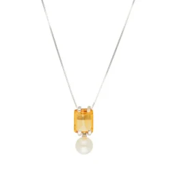 Citrin Kulturperlen Collier Wei&szlig;gold 585