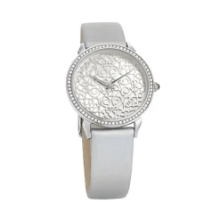 Damen Armbanduhr silberfarben Leder / Textil