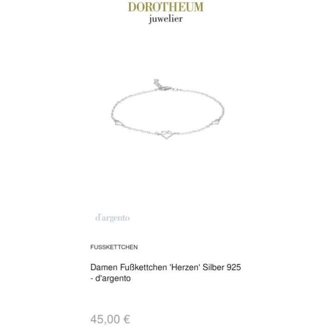 Damen Fußkettchen "Herzen" Silber 925