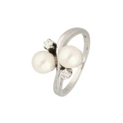 Diamant Kulturperlen Ring Weißgold 585 - Gr. 49 - Privatbesitz