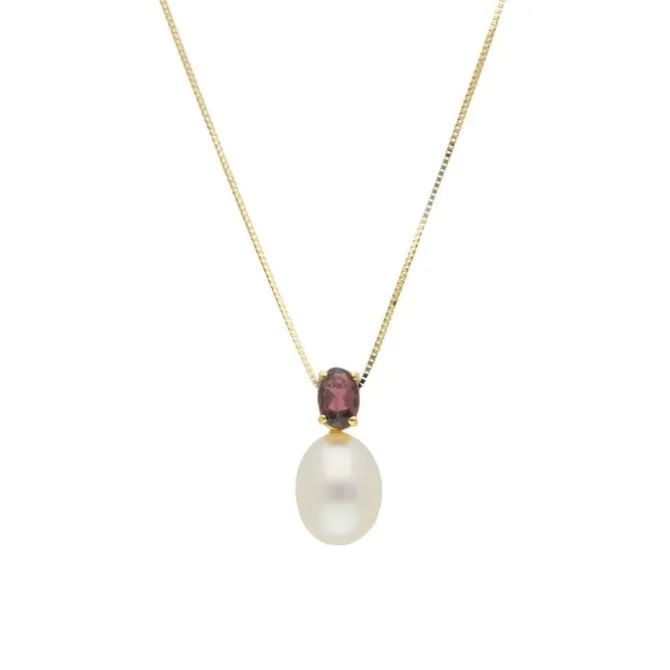 Granat Kulturperlen Collier Gold 585