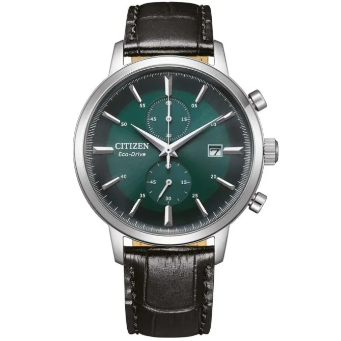 Herren Chronograph ECO Drive Leder schwarz