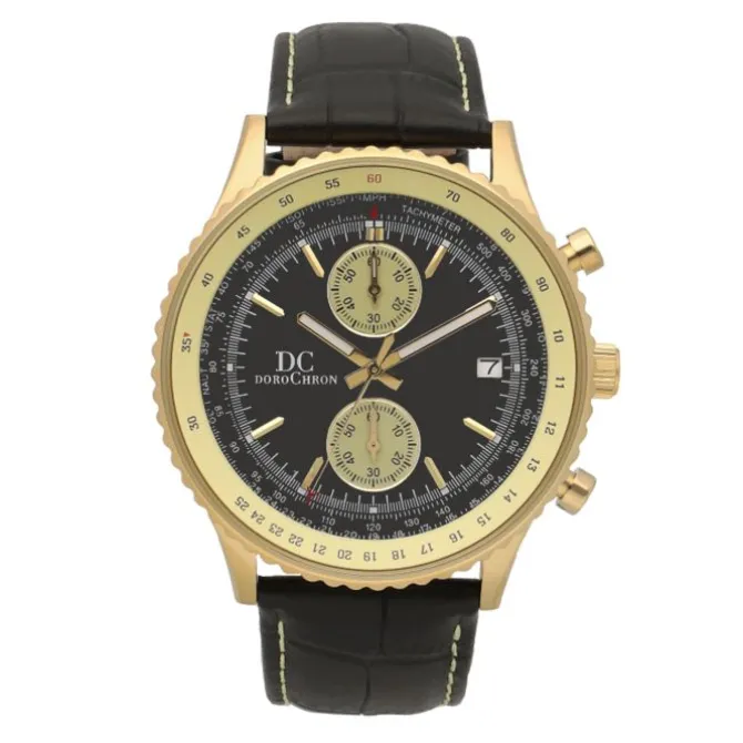 Herren Chronograph Quarz Leder schwarz