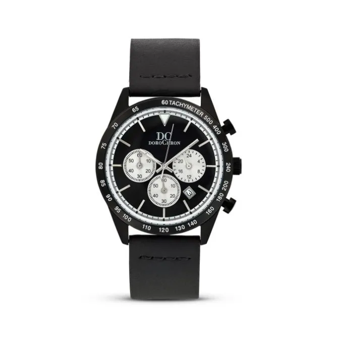 Herren Chronograph Quarz Leder schwarz