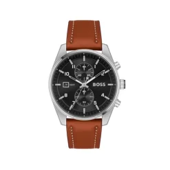 Herren Chronograph "SKYTRAVELLER" Quarz Leder braun
