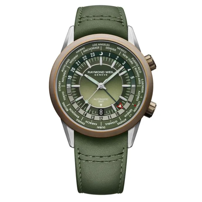Herren Uhr "FREELANCER" Automatik Leder grün