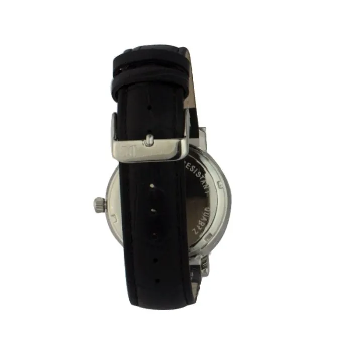 Herren Uhr Quarz Leder schwarz