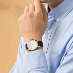 Herren Uhr Quarz Leder schwarz