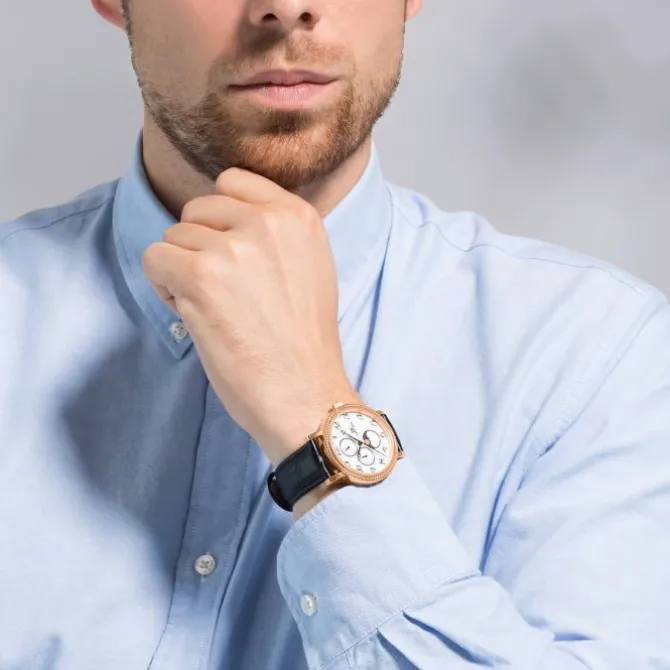 Herren Uhr Quarz Leder schwarz