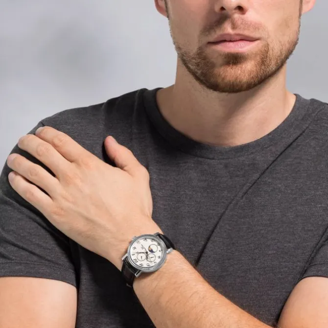 Herren Uhr Quarz Leder schwarz