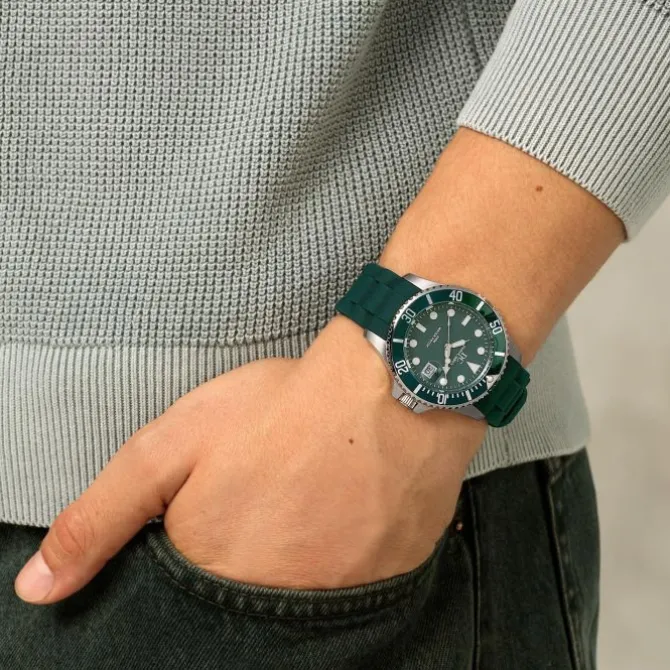 Herren Uhr Quarz Silikon grün