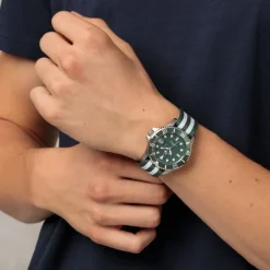 Herren Uhr Quarz Silikon/Textil gr&uuml;n
