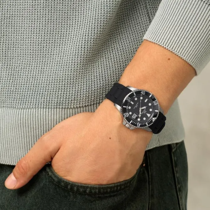 Herren Uhr Quarz Silikon/Textil schwarz