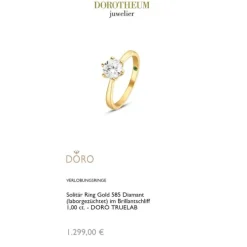Lab Grown Diamond Solit&auml;r Ring Gold 585 im Brillantschliff 1,00 ct.
