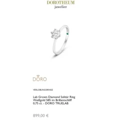 Lab Grown Diamond Solit&auml;r Ring Wei&szlig;gold 585 im Brillantschliff 0,75 ct.
